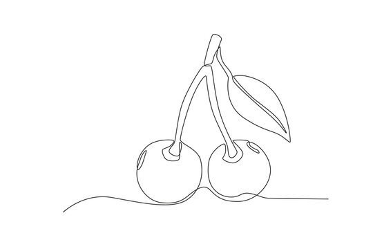 Single one line drawing sliced healthy organic cheri. Fresh tropical fruitage concept for fruit garden icon. Modern continuous line graphic draw design vector illustration