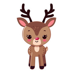 cute reindeer with horn cartoon character vector illustration. flat design.