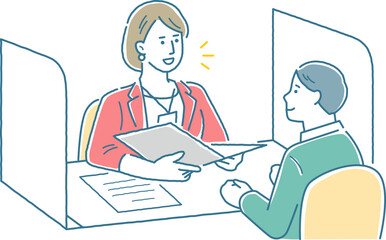 スタッフに窓口相談している男性