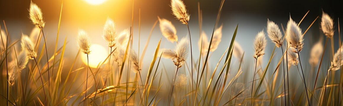 Golden Sunset Over Tranquil Field of Tall Grass