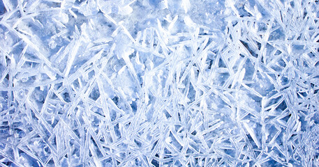 Authentic frozen ice texture. Ice and frost, icy frozen water on the lake.
