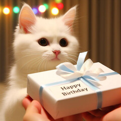 cute cat celebrating birthday and gift