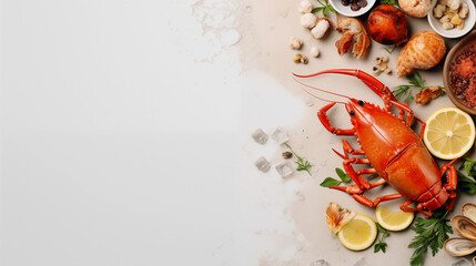 a seafood and meal page for a company, warm, clean, welcoming. text space