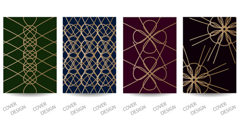 Luxurious geometric backgrounds set. Golden geometric pattern with glitter texture on dark . For printing on covers, banners, sales, flyers. Modern design. Vector. Line art.