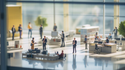 eco sustainable corporate miniature macro photography tilt shift office green lens clean energy earth world future environment business emissions safety CSR responsibility friendly carbon neutral - obrazy, fototapety, plakaty