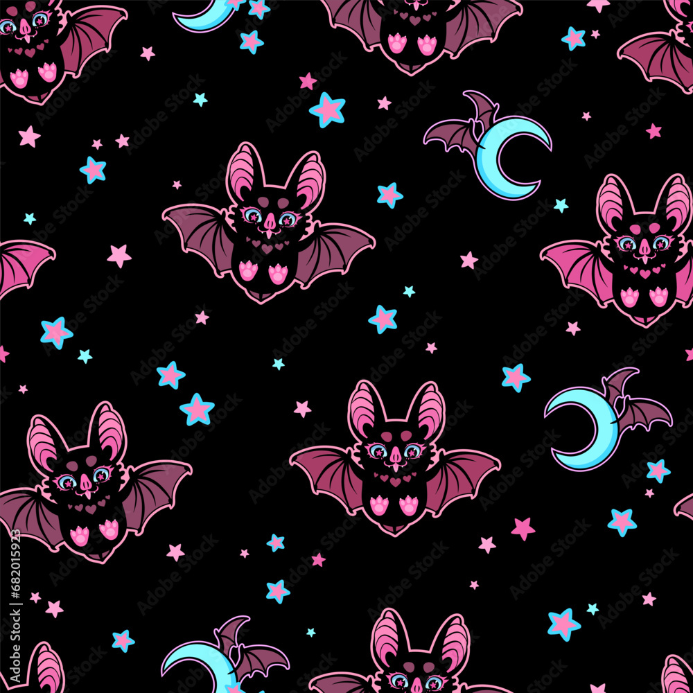 Canvas Prints seamless vector pattern of cute flying bats