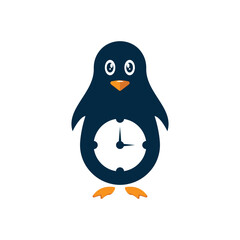 penguin clock logo design illustration.