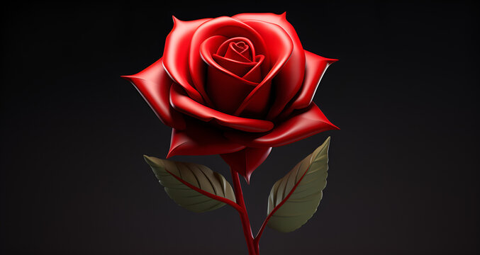 Red rose isolated, Beautiful red rose shining with snow drops on an isolated dark background, One rose flower

