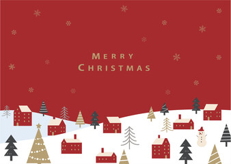 シンプルなクリスマスの雪景色の街並みのイラスト