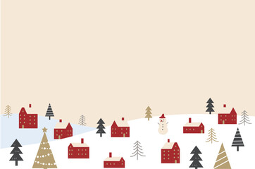 Fototapeta premium シンプルなクリスマスの雪景色の街並みのイラスト