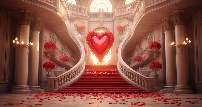 3D render of Royal throne hall generated by AI, Throne of the kings, VIP throne, Red royal throne, Red carpet showing VIP staircase, success, career growth, self-development and self-improvement conce