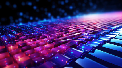 Obraz premium Technology abstract background. Digital line dot and colorful bokeh. Graphic design. Generative ai