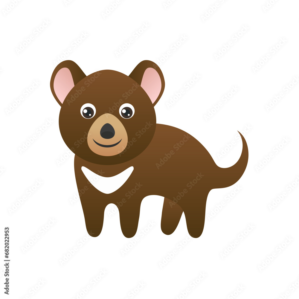 Wall mural funny cute tasmanian devil isolated on white. cartoon children character. vector simple illustration