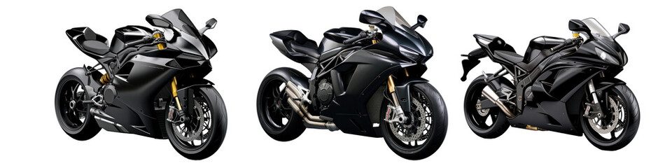 Sport Motorcycles in Various Angles on Transparent Background