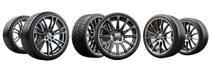 Set of High-Performance Car Wheels on Transparent Background