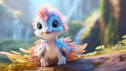 An adorable and fluffy baby dinosaur with feathers Ai generated art