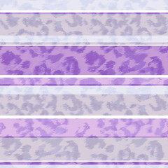 Seamless horizontal stripes with leopard pattern. Light gray, lilac background.
