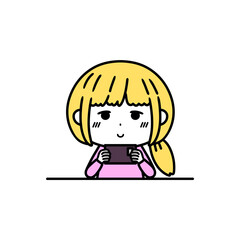 スマートフォンを見ている女性　イラスト