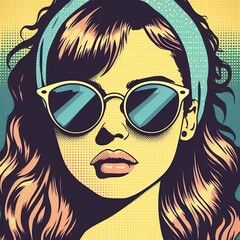 Colorful , retro, vintage pop art of a teenage with sunglasses. Abstract Art design for avatar, cover, wallpaper, Minimal wall art.