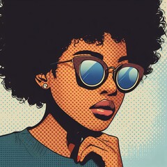 Colorful , retro, vintage pop art of a teenage with sunglasses. Abstract Art design for avatar, cover, wallpaper, Minimal wall art.