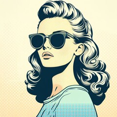 Colorful , retro, vintage pop art of a teenage with sunglasses. Abstract Art design for avatar, cover, wallpaper, Minimal wall art.