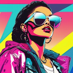 Colorful , retro, vintage pop art of a teenage with sunglasses. Abstract Art design for avatar, cover, wallpaper, Minimal wall art.