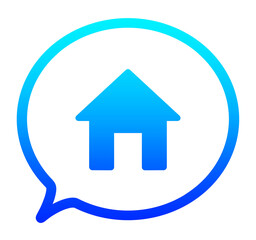 青いグラデーションの家アイコンと吹き出し