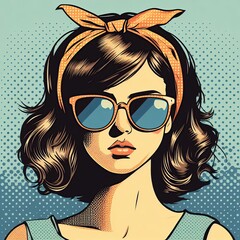Colorful , retro, vintage pop art of a teenage with sunglasses. Abstract Art design for avatar, cover, wallpaper, Minimal wall art.