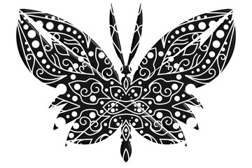 Beautiful butterfly vector design with aesthetic batik ethnic dayak line art pattern 