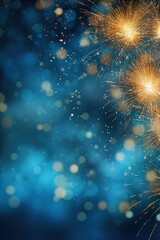 Blue and gold Abstract background with fireworks and bokeh on New Year's Eve graphic resources