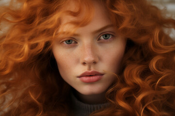 Close-up portrait of a girl with curly red hair