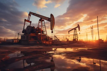 Fotobehang oil pumps in the field pumping oil © kazakova0684