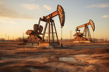 oil pumps in the field pumping oil