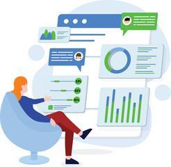 women graph flat style business illustration