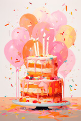 birthday cake with balloons