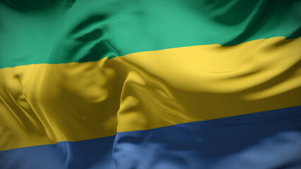 Close-up view of Gabon national flag fluttering in the wind.