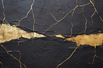Abstract Black and Gold Background with Golden Cracks and Splashes