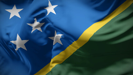 Close-up view of Solomon Islands national flag fluttering in the wind.