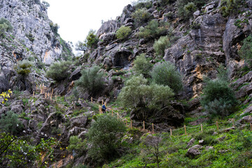 The stairs down to the The Cueva del Hundidero located near Montejaque, Spain