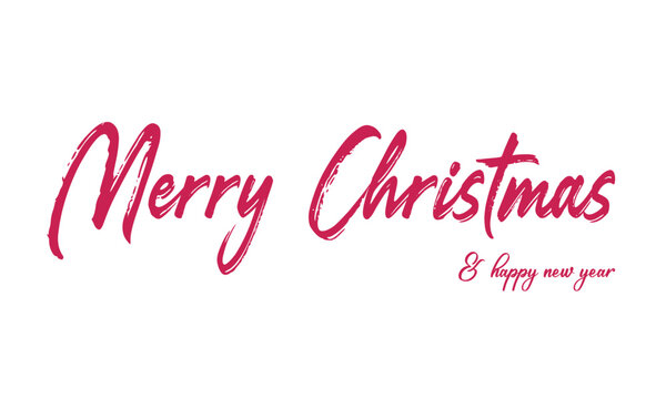 Merry Christmas and Happy New Year calligraphic text, Christmas hand drawn lettering. Xmas calligraphy on white background. Christmas red, lettering. Xmas isolated calligraphy. Banner, postcard