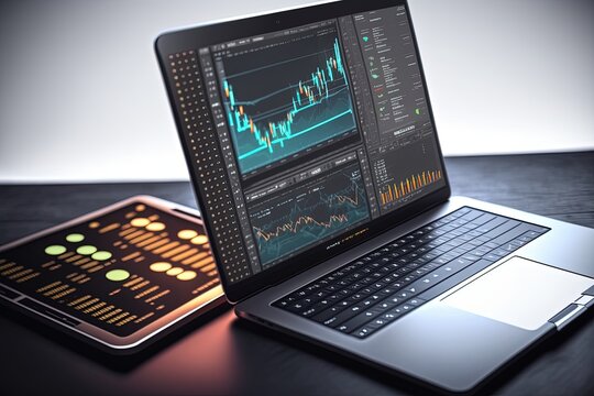 screen agrams graphs application, trader stock smartphone lLaptop concept market exchange Stock