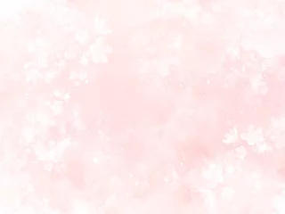 Fotobehang ピンクの水彩テクスチャ背景桜入り背景 © Fluorite.S
