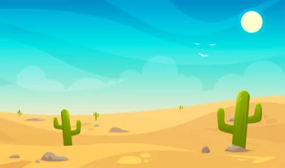Gordijnen Desert landscape with cactuses illustration background © AinStory