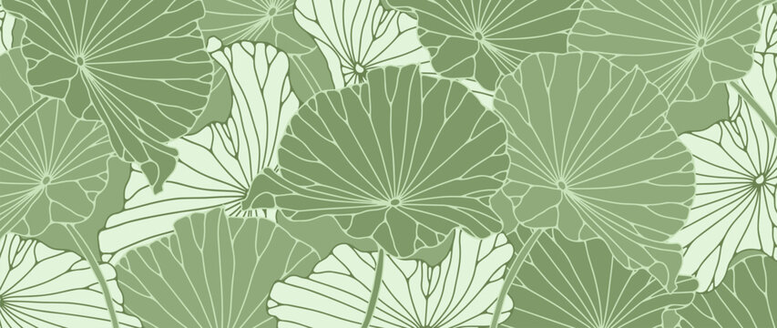 Green vector botanical background with water lily leaves for decor, wallpaper, covers