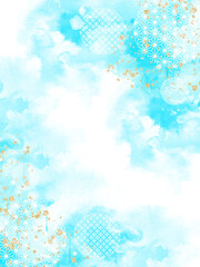 キラキラの和柄背景水色