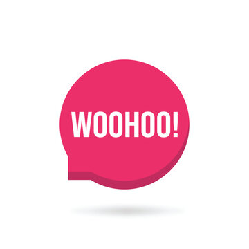 pink message icon, woohoo popup bubble. flat cartoon style trend modern simple woohoo logotype graphic art design element isolated on white. concept of surprise reaction or woo hoo text in bubble