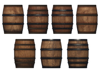wooden barrel collection isolated 3d render