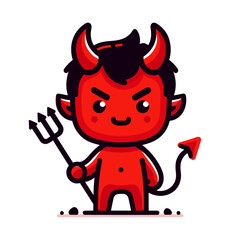 Little devil SVG vector art, isolated on a white background, the horned devil satan has a pitchfork, red in color, with a tail 