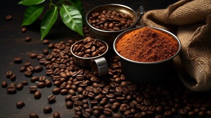 coffee beans and cup - obrazy, fototapety, plakaty