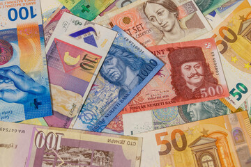 Background of currencies from different european countries